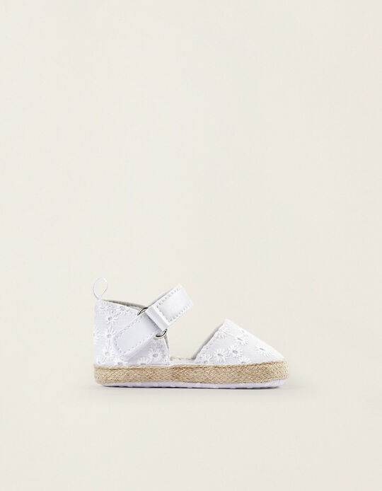 Espadrilles with English Embroidery for Newborn Girls, White