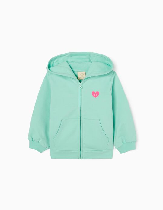 Cotton Hooded Jacket for Baby Girls, Aqua Green