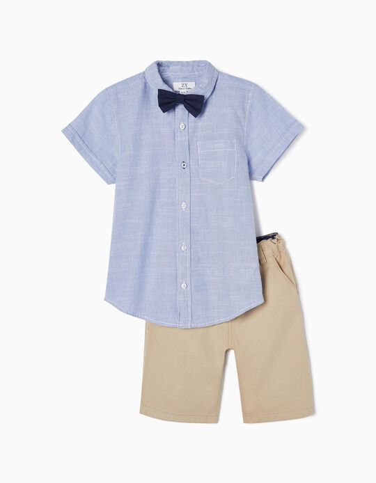 Shirt + Shorts for Boys, Blue/Beige