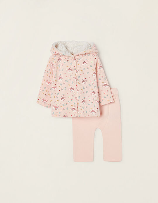 Set Jacket + Trousers for Newborn Baby Girls 'Fox', Pink