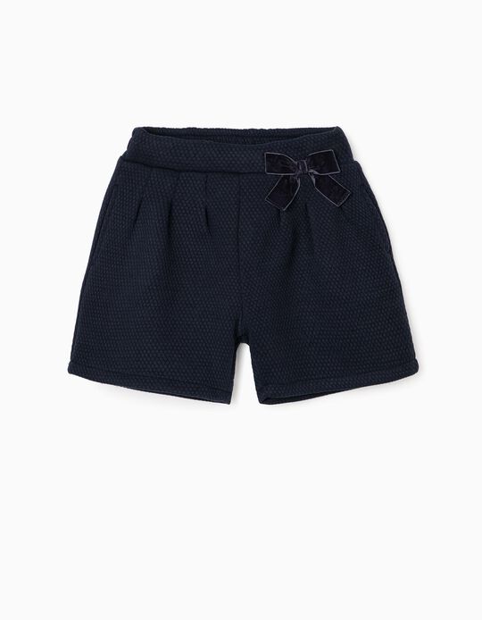 Knitted Shorts for Girls, Dark Blue