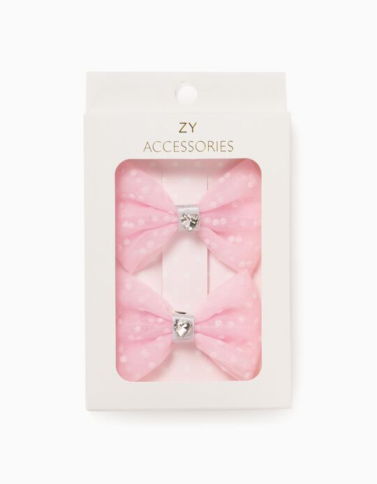 2 Tulle Hair Clips for Girls 'Hearts', Pink