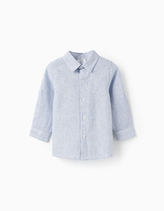 Comprar Online Camisa de Manga Comprida às Riscas Clássica para Bebé Menino, Azul/Branco
