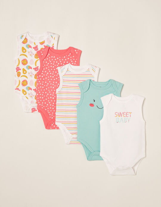 5 Bodysuits for Baby Girls 'Sweet Baby', Multicoloured