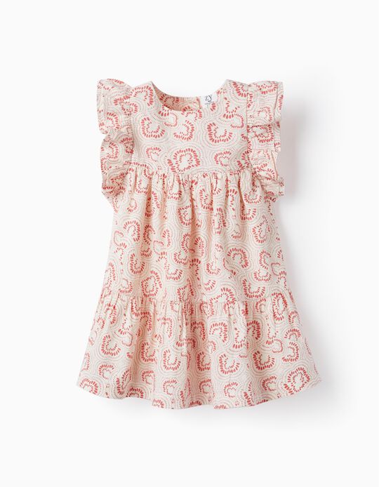 Floral Cotton Dress with Ruffles for Baby Girls, Pink/White