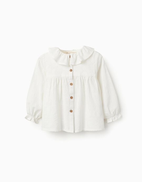 Comprar Online Camisa de Algodão com Folhos para Bebé Menina, Branco