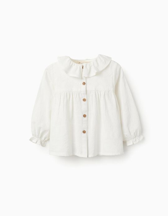 Buy Online Cotton Shirt with Ruffles for Baby Girls, White