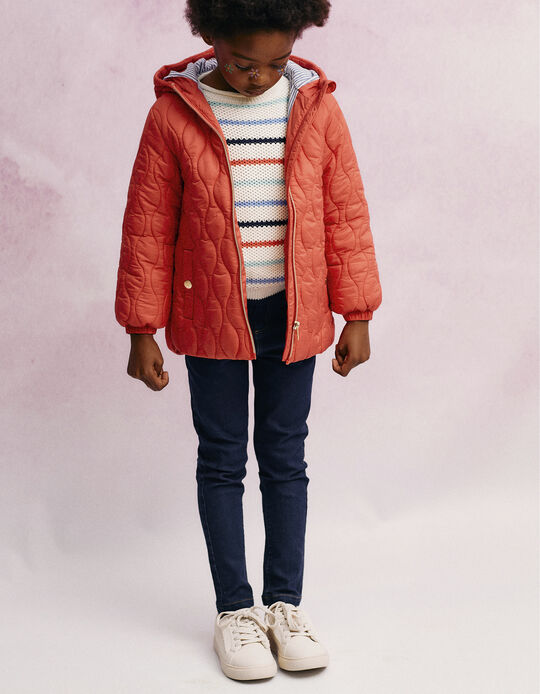 Padded Hooded Jacket for Girls, Red