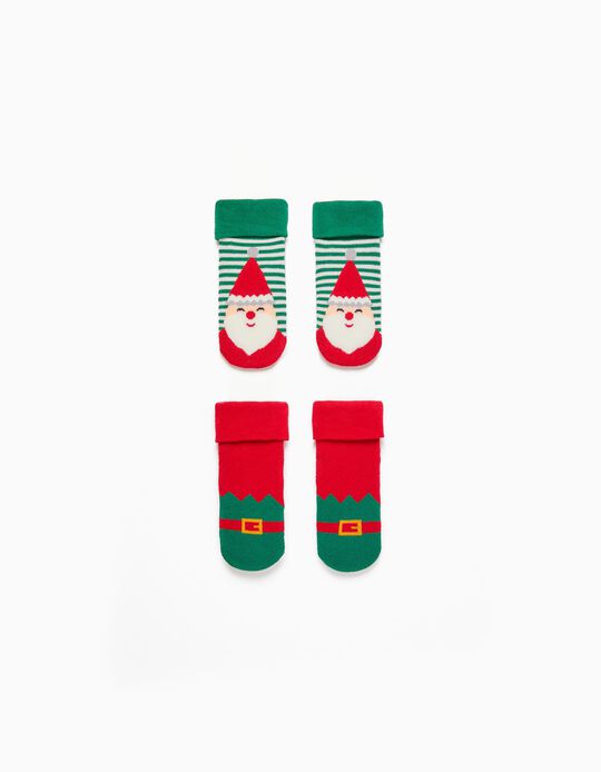 2-Pack Non-Slip Socks for Babies 'Father Christmas', Green/Red