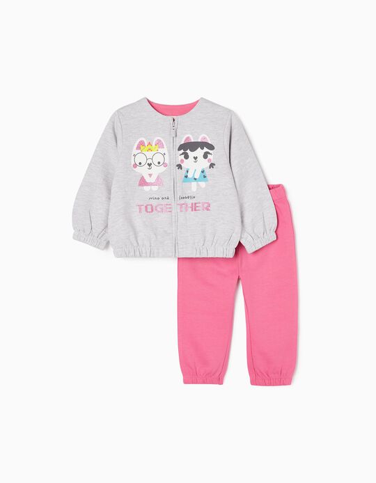 Cotton Tracksuit for Baby Girls 'Together', Grey7Pink