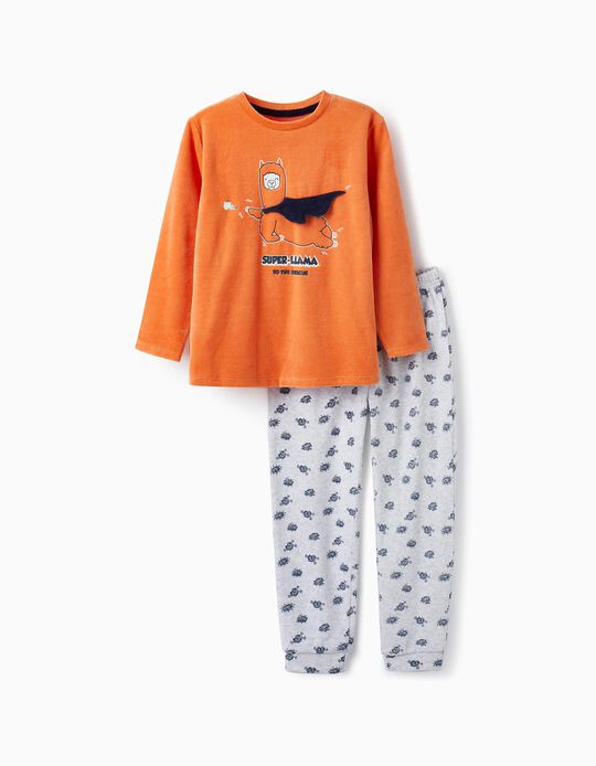 Velvet Pyjamas for Boys 'Llama - Glow in the Dark', Orange/Grey
