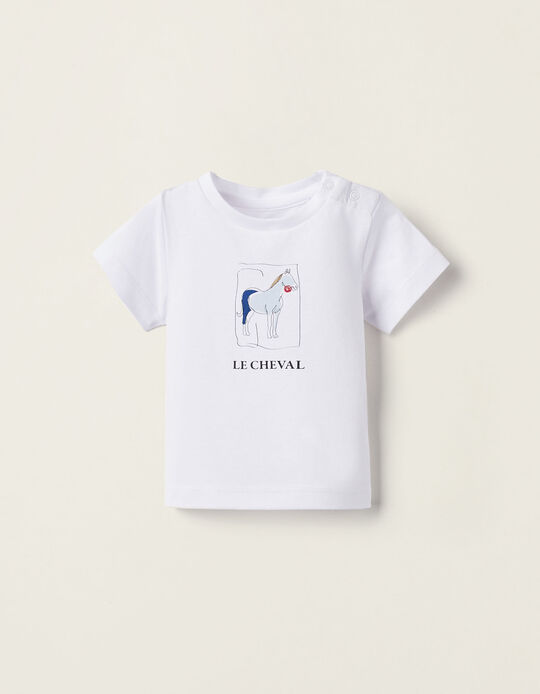 Camiseta de Algodón para Recién Nacido 'Caballo', Blanco