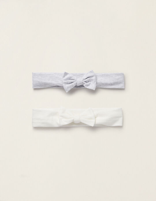 Buy Online Pack of 2 Headbands for Newborn Girls, White/Grey