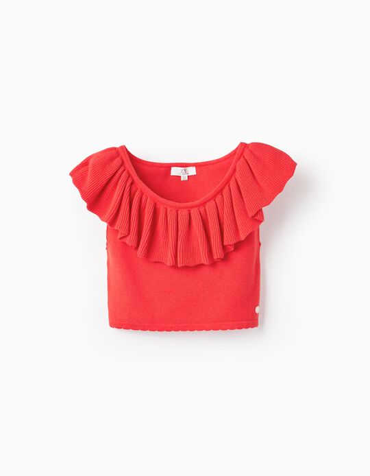 Cotton Top with Ruffles for Girls, Red