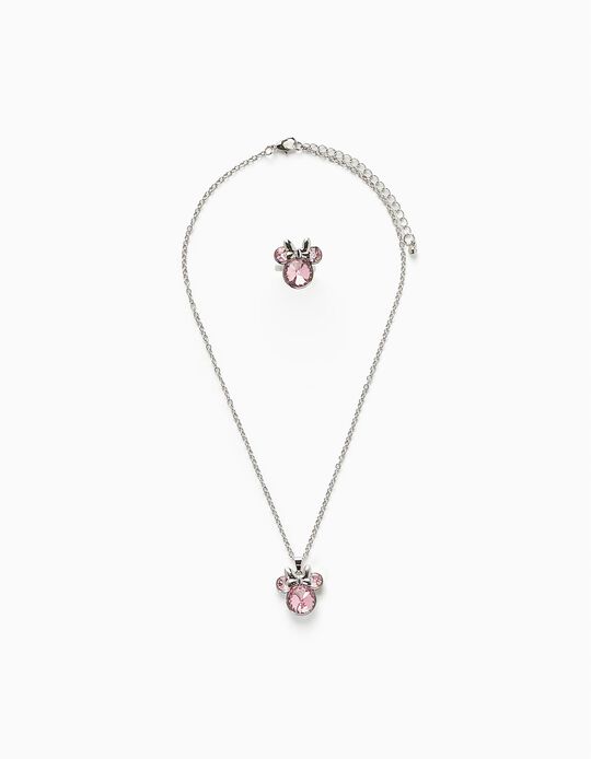 Necklace + Ring for Girls 'Minnie', Silver/Pink