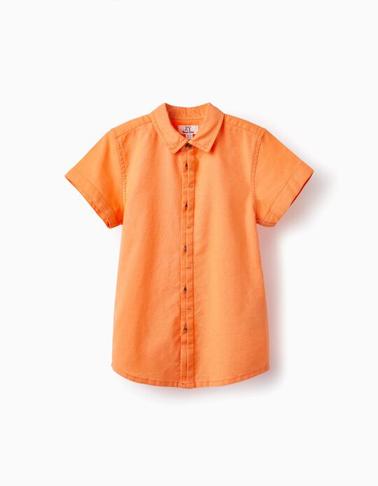 Camisa de Algodón y Lino para Niño, Naranja