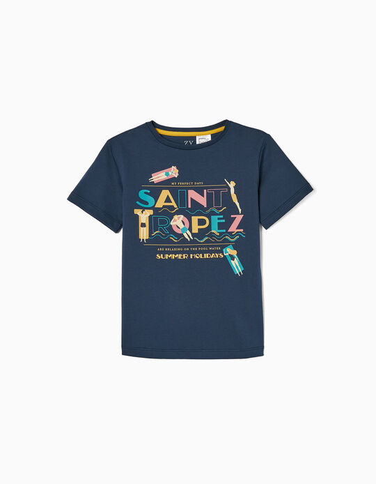 T-Shirt de Algodão UPF30 para Menino 'Saint Tropez', Azul Escuro
