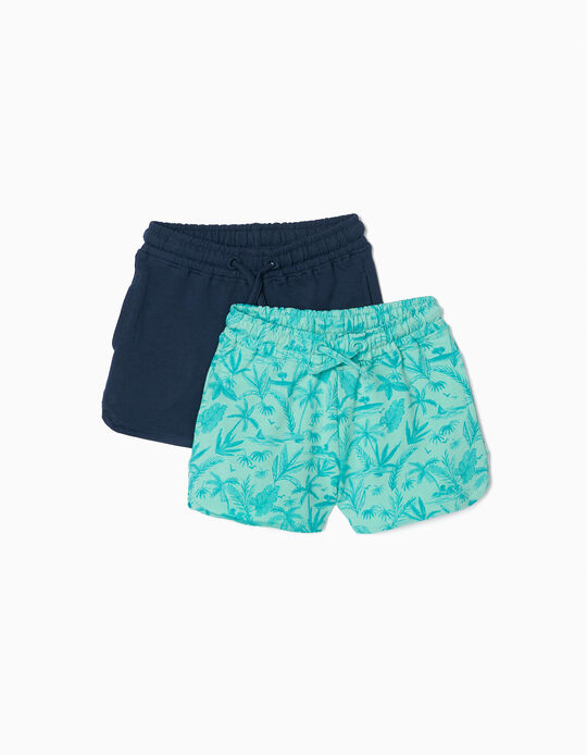 2 Shorts for Baby Girls 'Palm Tree', Dark Blue/Aqua Green