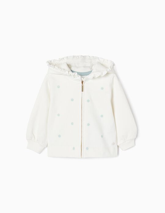 Cotton Hooded Jacket for Baby Girls, White