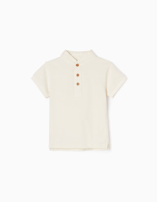 Cotton Polo-shirt with Mao Collar for Baby Boys, White
