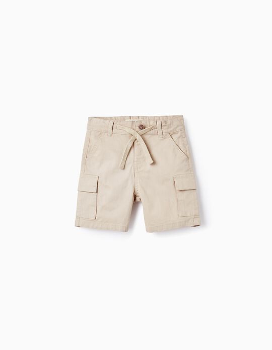 Cargo Cotton Shorts for Baby Boys, Beige