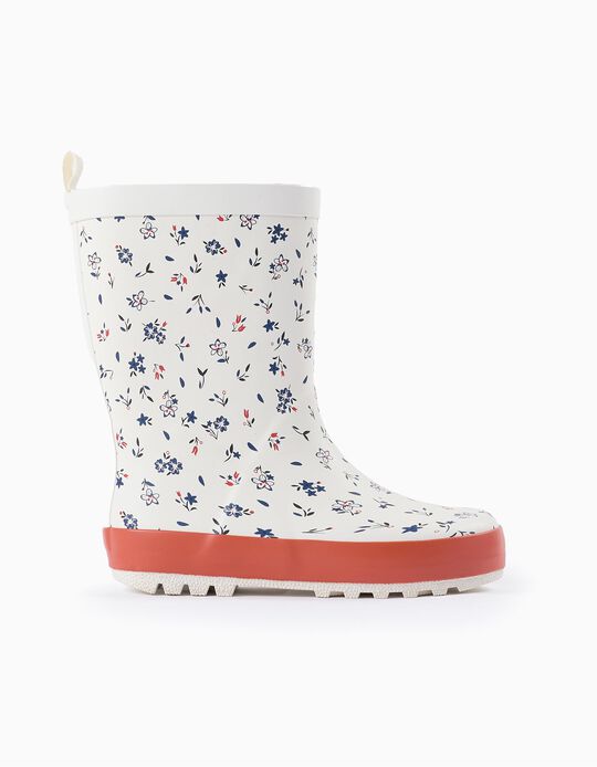 Buy Online Floral Wellies for Girls, White/Orange