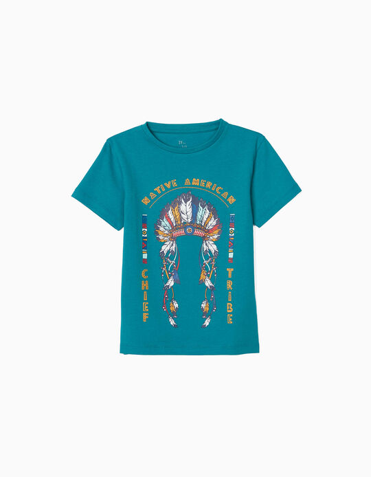 T-Shirt for Boys 'Chief Tribe', Turquoise