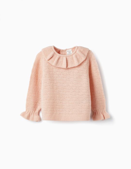 Knitted Sweater with Ruffles for Baby Girls, Pink