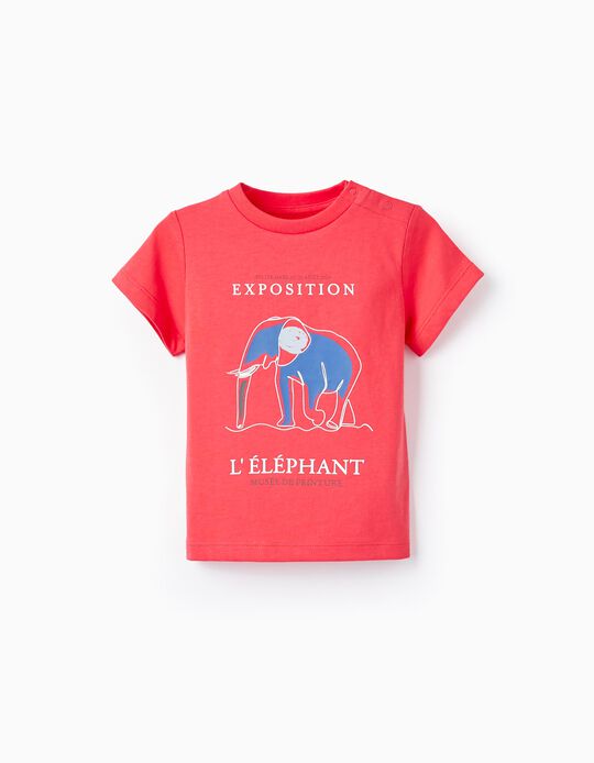 T-shirt de Algodão para Bebé Menino 'Elefante', Vermelho