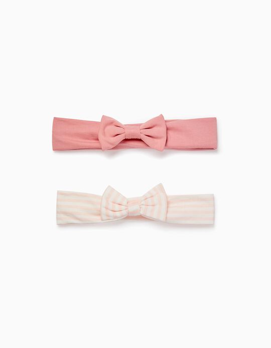 2 Pack Headbands with Bow for Newborn Baby Girls, Pink/Striped 