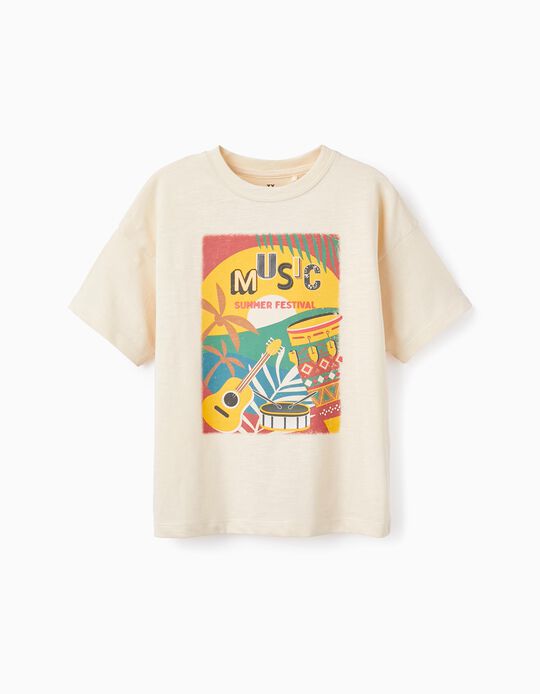 Camiseta de Algodón para Niño 'Summer Festival', Beige