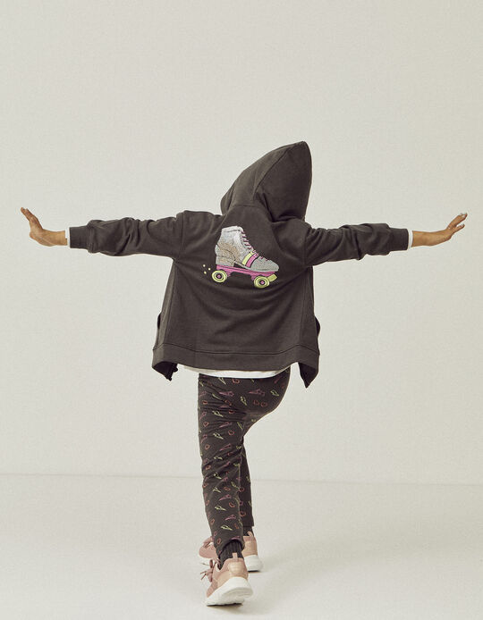 Cotton Hooded Jacket for Girls 'Roller Skate', Dark Grey
