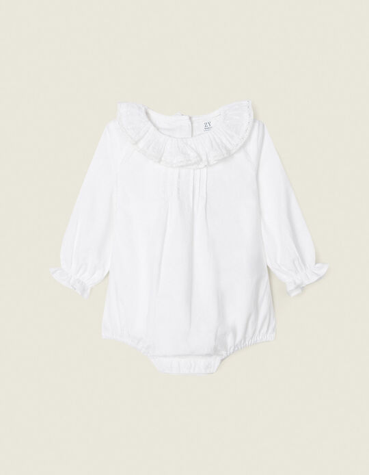 Blouse-Bodysuit for Newborn Baby Girls, White