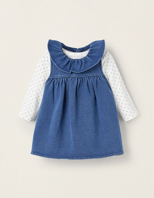 Long Sleeve Bodysuit + Denim Dress for Newborn Girls, Blue