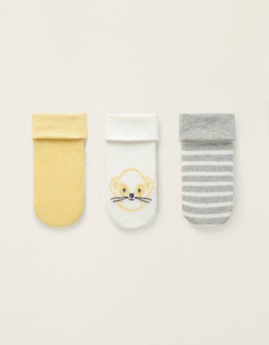 3 Pairs of Socks for Babies 'Cute', Grey/Yellow