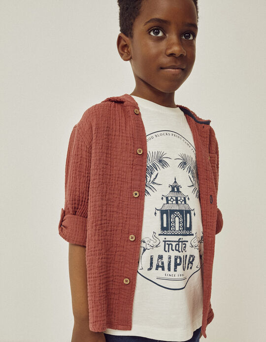 Hooded Shirt in Cotton for Boys, Red