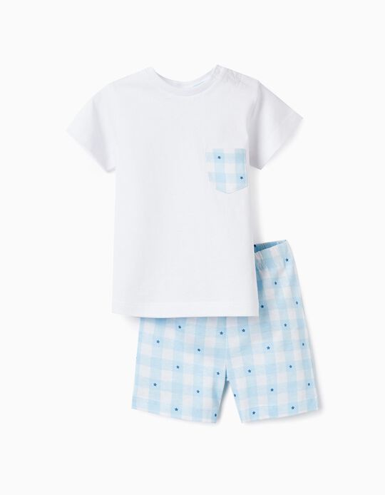 Pijama de Algodão para Bebé Menino 'Estrelas', Branco/Azul