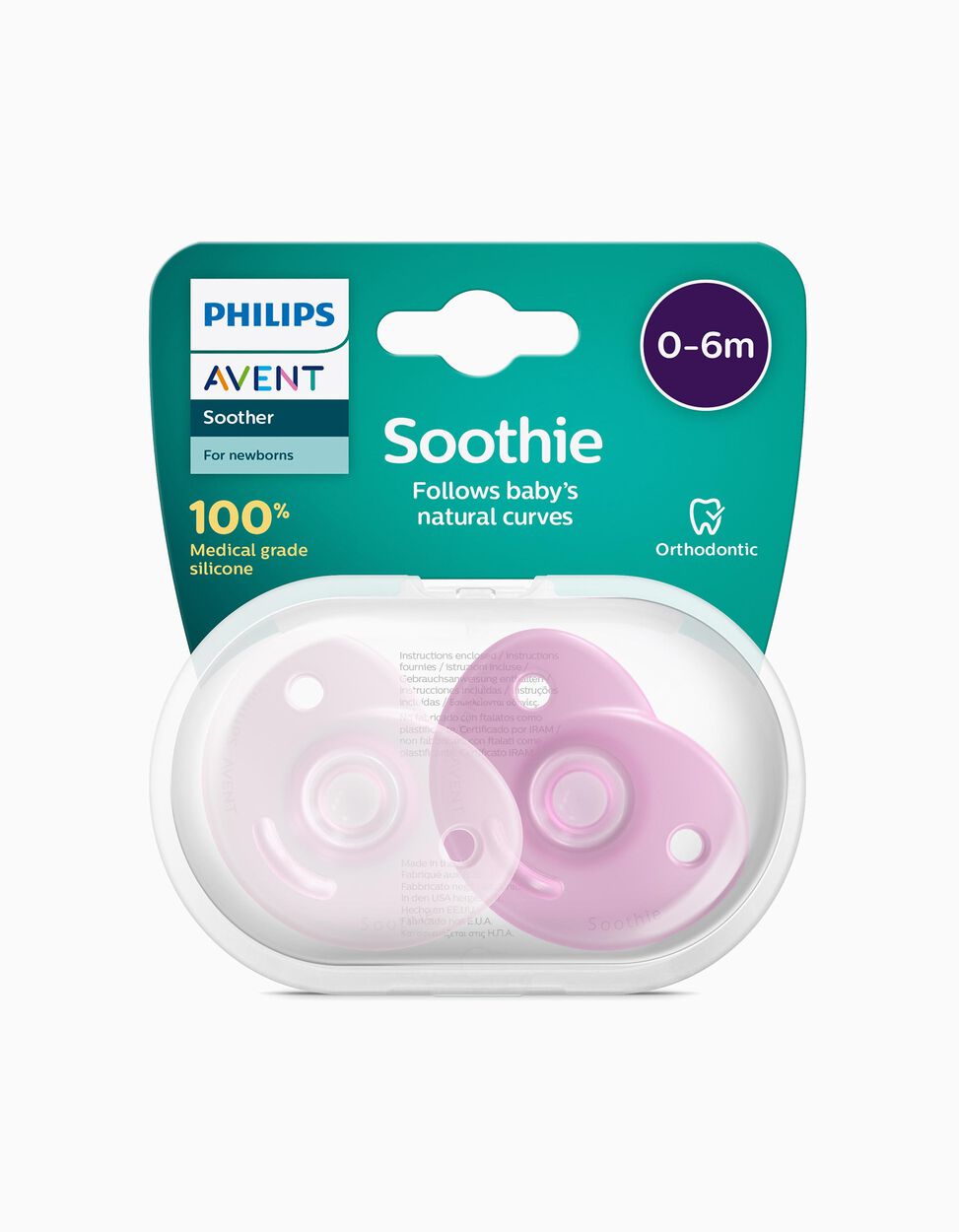 2 Chupetas Soothie Silicone Philips Avent Pink 0-6M