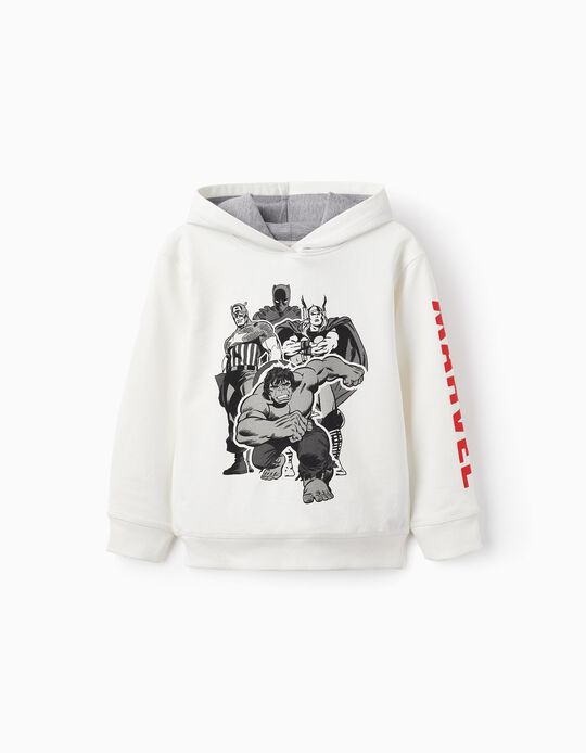 Cotton Hooded Sweatshirt for Boys 'Avengers', White