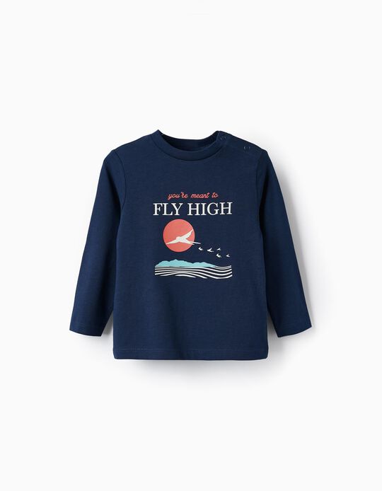 T-Shirt de Manga Comprida para Bebé Menino 'Fly High', Azul-Escuro