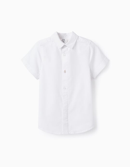 Camisa de Manga Curta em Algodão para Menino 'B&S', Branco