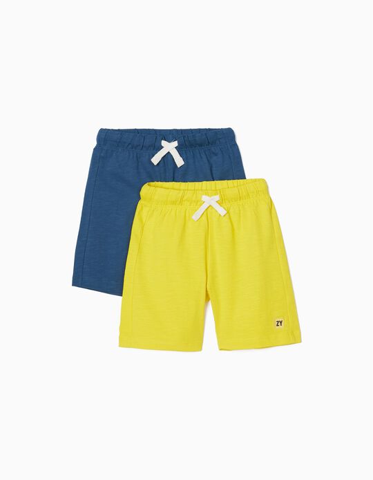 2 Shorts de Punto para Niño, Amarillo/Azul Oscuro
