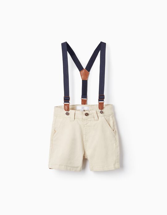 Twill Shorts with Suspenders for Baby Boys, Beige