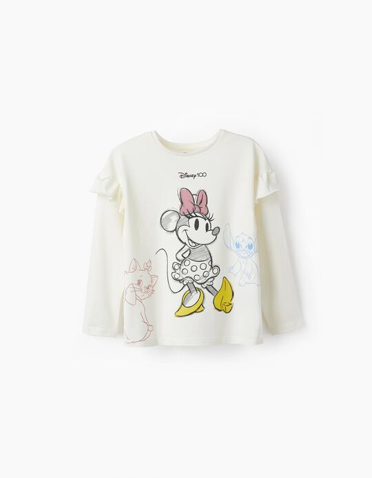 T-Shirt de Algodão para Menina 'Disney 100 Anos - Minnie', Branco