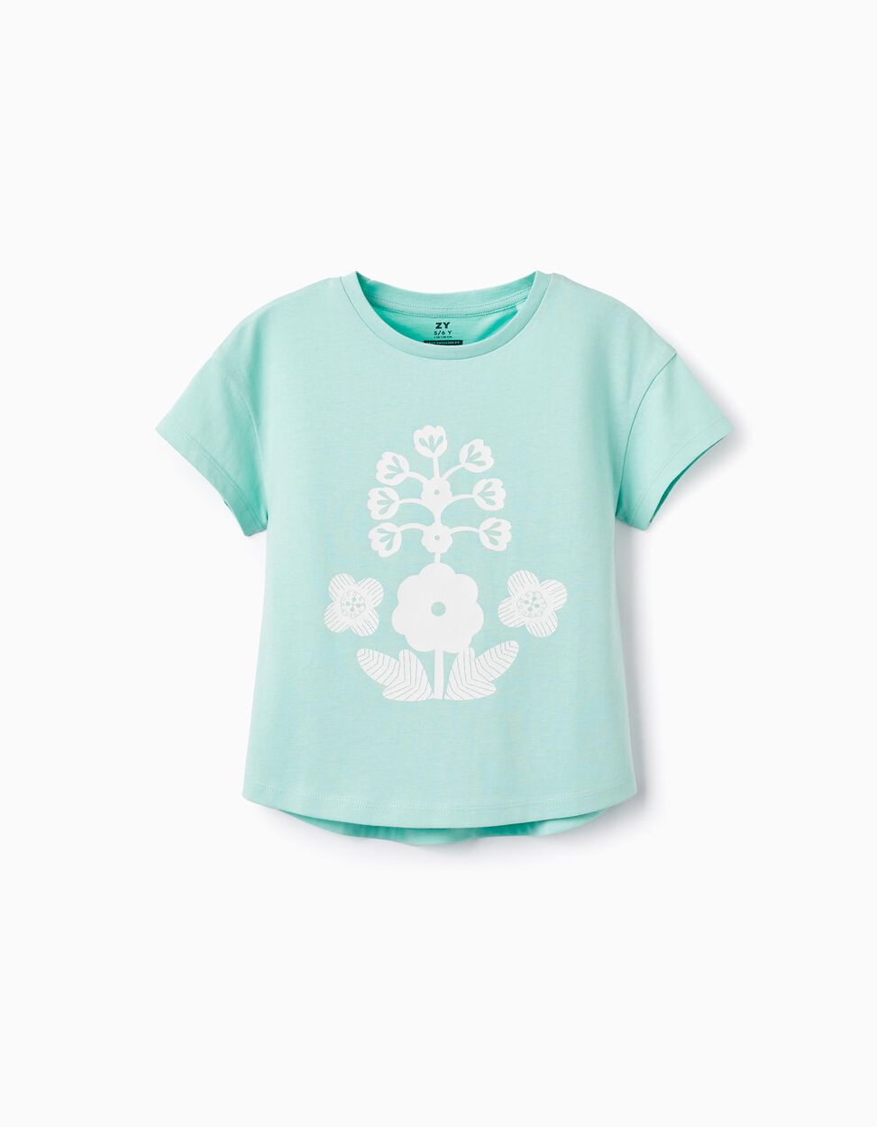 Buy Online Cotton T-shirt for Girls 'Flowers', Aqua Green