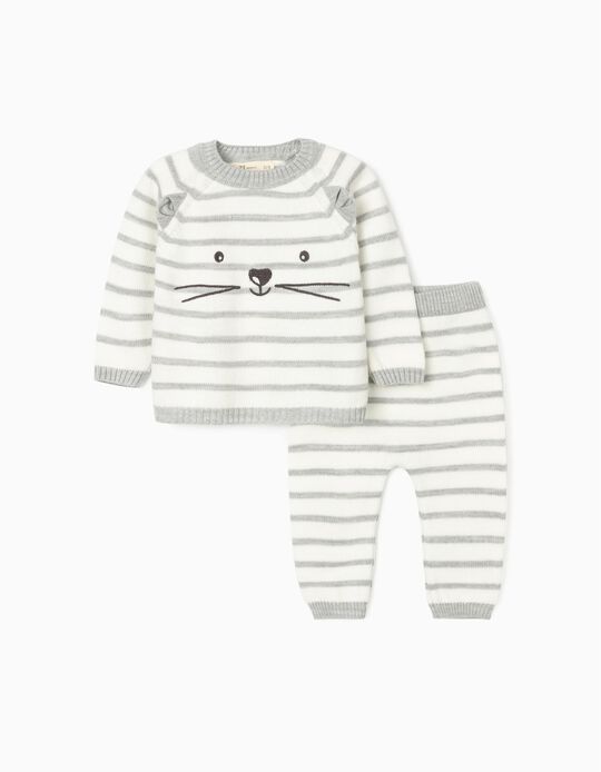 Knit Jumper + Trousers for Newborn Babies, White/Grey