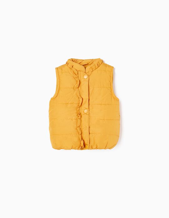Padded Gilet with Polar Lining for Baby Girls, Yellow