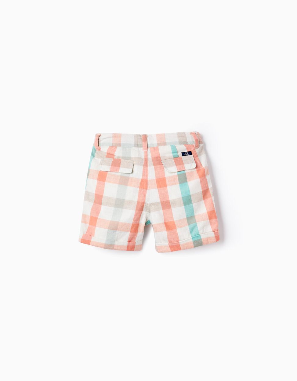 Buy Online Checkered Cotton Shorts for Baby Boys, Aqua Green/Coral