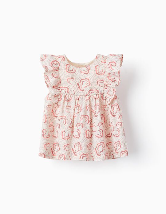 Floral Cotton Blouse for Baby Girls, Pink/White