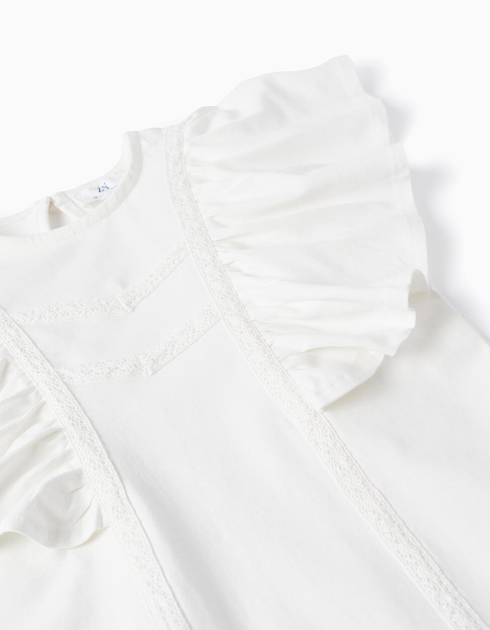Comprar Online T-shirt com Folhos e Renda para Menina 'B&S', Branco